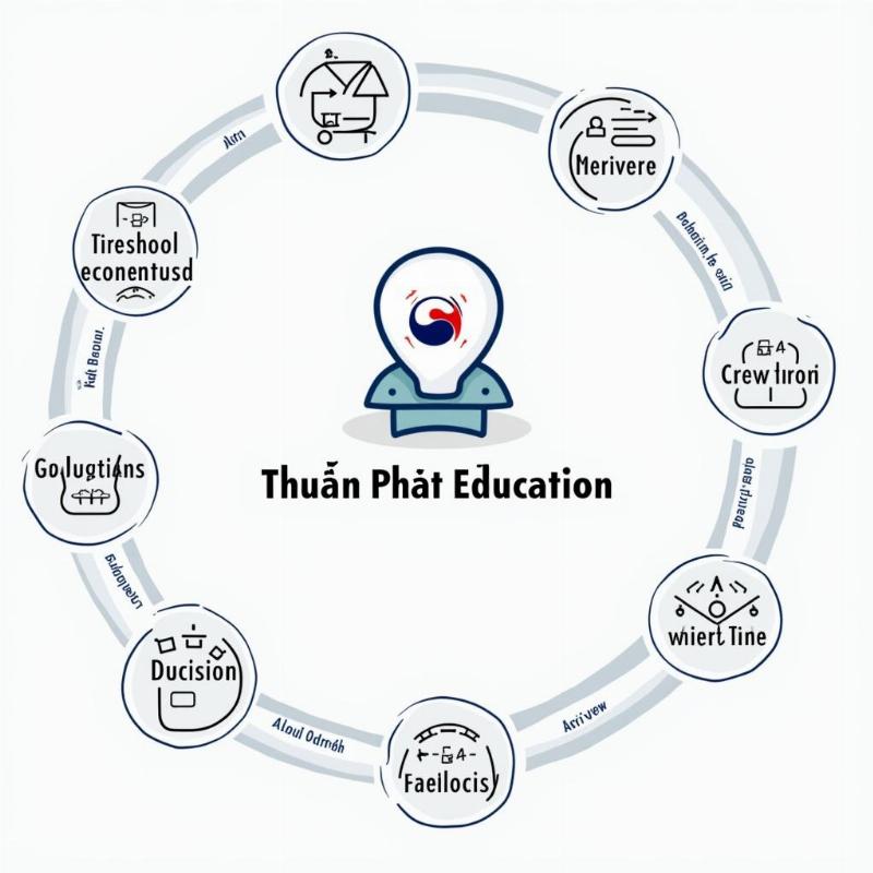 Sơ đồ minh họa các bước chuẩn bị và hành trình du học Hàn Quốc, có biểu tượng Thuận Phát Education ở trung tâm hỗ trợ.
