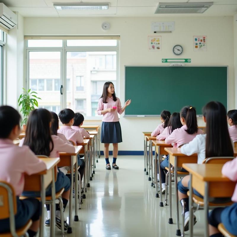 Hình ảnh minh họa lớp học và học sinh trường tiểu học công lập điển hình tại Hàn Quốc