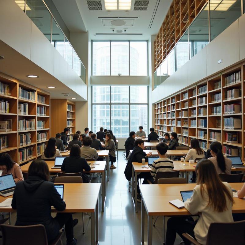 Sinh viên học tập và nghiên cứu tại thư viện hiện đại của Đại học Yonsei Hàn Quốc