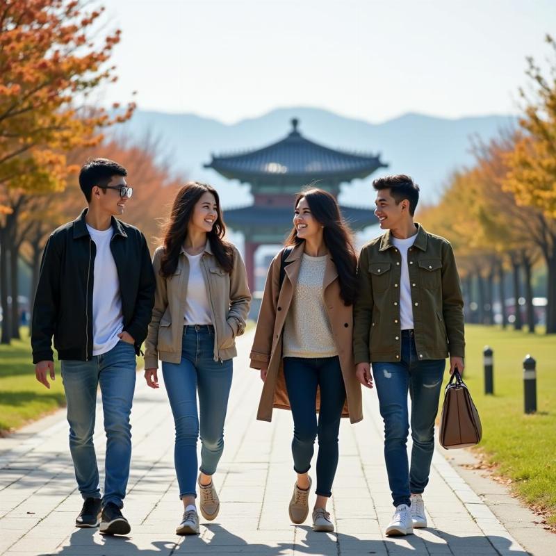 Hình ảnh sinh viên quốc tế tại khuôn viên trường đại học Hàn Quốc, biểu tượng cho visa D2 du học chuyên ngành