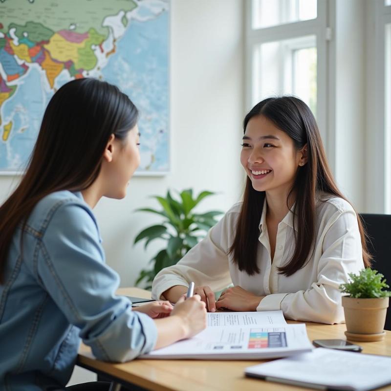 Chuyên viên tư vấn Thuận Phát Education giúp sinh viên chọn ngành du học Hàn Quốc phù hợp để dễ xin việc làm.